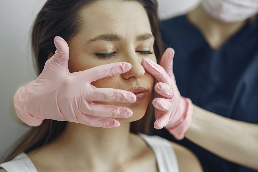Face Massage using Pink Gloves